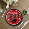 25 Count Red Graduation Supplies 9 Inch Round Plates with Congrats Grad Design